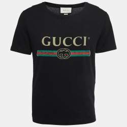 Gucci Black Vintage Logo Print Cotton Distressed Oversize T-Shirt XS