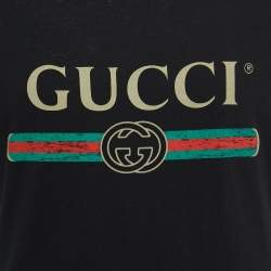Gucci Black Vintage Logo Print Cotton Distressed Oversize T-Shirt XS