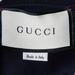 Gucci Navy Blue Cotton Knit Logo Stripe Detail Polo T-Shirt XL