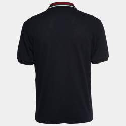 Gucci Navy Blue Cotton Knit Logo Stripe Detail Polo T-Shirt XL