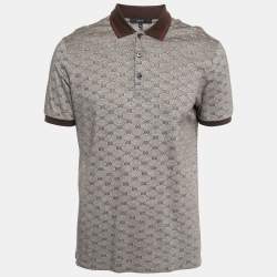 Gucci Brown GG Patterned Cotton Knit Web Detail Collar Polo T-Shirt XL