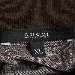 Gucci Brown GG Patterned Cotton Knit Web Detail Collar Polo T-Shirt XL