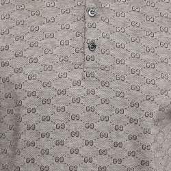 Gucci Brown GG Patterned Cotton Knit Web Detail Collar Polo T-Shirt XL