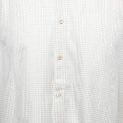 Pre Owned Gucci White/Beige Plaided Cotton Button Front Full Sleeve Slim-Fit Shirt L