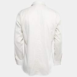 Pre Owned Gucci White/Beige Plaided Cotton Button Front Full Sleeve Slim-Fit Shirt L