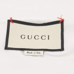 Pre Owned Gucci White Printed Cotton Crew Neck Half Sleeve T-Shirt M