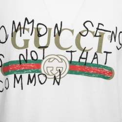 Pre Owned Gucci White Printed Cotton Crew Neck Half Sleeve T-Shirt M