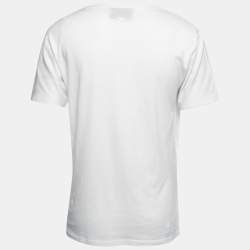Pre Owned Gucci White Printed Cotton Crew Neck Half Sleeve T-Shirt M