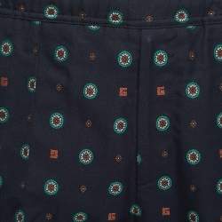 Pre Owned Gucci Navy Blue Patterned Cotton Trousers S