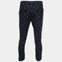 Pre Owned Gucci Navy Blue Patterned Cotton Trousers S