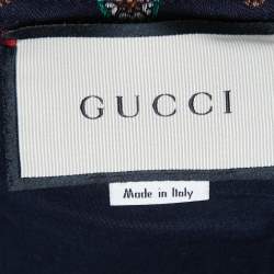 Pre Owned Gucci Navy Blue Patterned Cotton Trousers S
