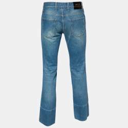 Pre Owned Gucci Blue Denim Kick Flare Logo Patch Jeans N Waist 33" 