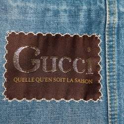 Pre Owned Gucci Blue Denim Kick Flare Logo Patch Jeans N Waist 33" 