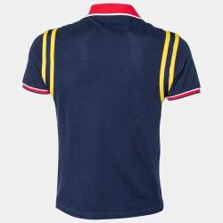 Pre Owned Gucci Navy Blue Contrast Trim Pique Cotton Polo T-Shirt M