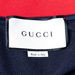 Pre Owned Gucci Navy Blue Contrast Trim Pique Cotton Polo T-Shirt M