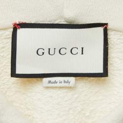 Pre Owned Gucci Cream Logo Print Cotton Hoodie S