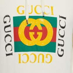Pre Owned Gucci Cream Logo Print Cotton Hoodie S