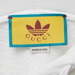 Pre Owned Gucci x Adidas White Logo Embroidered Cotton Hoodie S