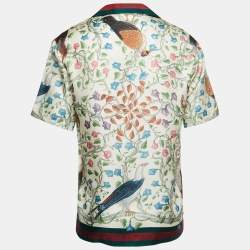 Gucci Multicolor Birds of Prey Print Silk Satin Button Front Half Sleeve Bowling Shirt M