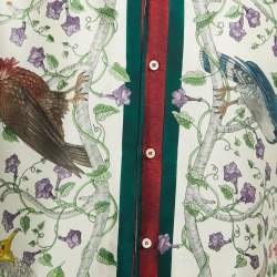 Gucci Multicolor Birds of Prey Print Silk Satin Button Front Half Sleeve Bowling Shirt M