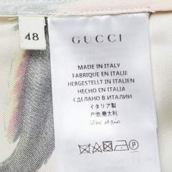 Gucci Cream Fish Print Satin Silk Button Front Half Sleeve T-Shirt M
