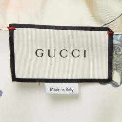 Gucci Cream Fish Print Satin Silk Button Front Half Sleeve T-Shirt M