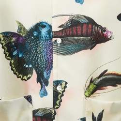 Gucci Cream Fish Print Satin Silk Button Front Half Sleeve T-Shirt M