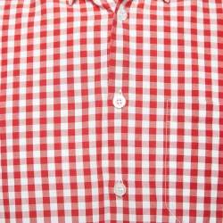 Pre Owned Gucci Red Checked Cotton Button Down Full Sleeve Shirt L