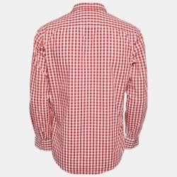 Pre Owned Gucci Red Checked Cotton Button Down Full Sleeve Shirt L