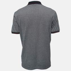 Pre Owned Gucci Navy Blue Patterned Cotton Polo T-Shirt 3XL