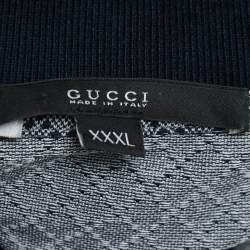 Pre Owned Gucci Navy Blue Patterned Cotton Polo T-Shirt 3XL