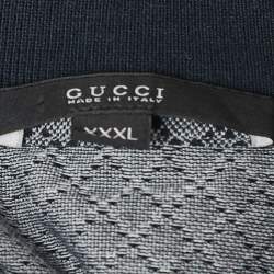 Pre Owned Gucci Navy Blue Patterned Cotton Polo T-Shirt 3XL