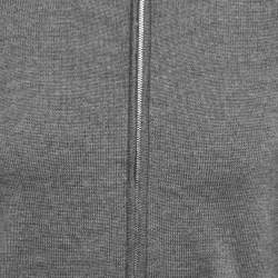 Gucci Grey Wool Web Stripe Detail Zip Front Sweater M  