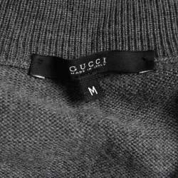 Gucci Grey Wool Web Stripe Detail Zip Front Sweater M  