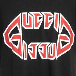 Pre Owned Gucci Black Logo Printed Cotton Knit T-Shirt XL
