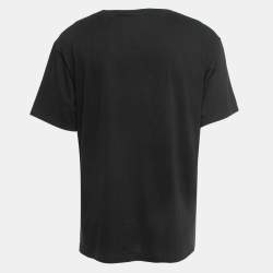 Pre Owned Gucci Black Logo Printed Cotton Knit T-Shirt XL