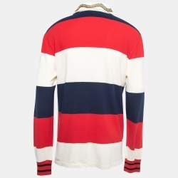 Gucci Multicolor Striped Cotton Knit Contrast Collar Detail Long Sleeve t-Shirt XL