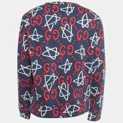 Pre Owned Gucci Navy Blue Ghost Print Cotton Crew Neck Sweatshirt XL
