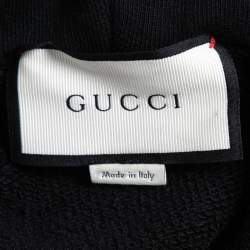 Pre Owned Gucci Black Embroidered Cotton Knit Hoodie XL