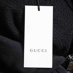 Gucci Black Tiger Printed Cotton Knit Hooded Zip Front Jacket XL