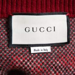 Pre Owned Gucci Red Logo Intarsia Knit Crewneck Sweater XXL