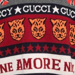 Pre Owned Gucci Red Logo Intarsia Knit Crewneck Sweater XXL