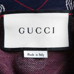 Gucci Navy Blue Tiger Patterned Cotton Knit Zip Front Jacket XXL