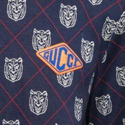 Gucci Navy Blue Tiger Patterned Cotton Knit Zip Front Jacket XXL