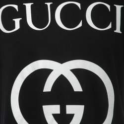Gucci Black Logo Print Cotton Crew Neck T-Shirt M