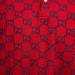 Gucci Red Logo Embroidered Cotton Pique Polo T-Shirt 3XL
