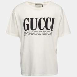 Gucci Cream Cotton Manifesto Mask Printed Crew Neck T-Shirt XS Gucci