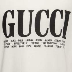 Pre Owned Gucci Cream Logo Cities Print Cotton Crew Neck T-Shirt 3XL