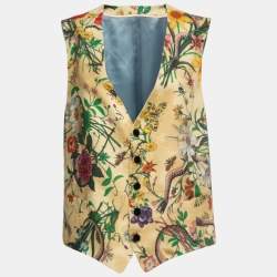 Gucci Beige Floral Snake Printed Linen Vest 3XL
