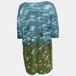 Pre Owned Gucci Multicolor Snake Garden Printed Linen Knit T-Shirt 2XL